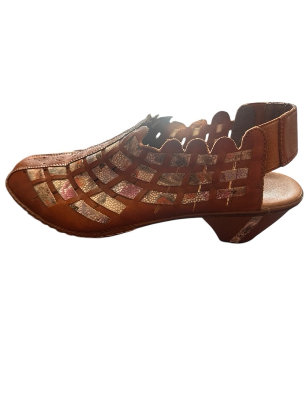 Women’s Brown Leather Cutout Slingback Mules with contrasting leather insets
